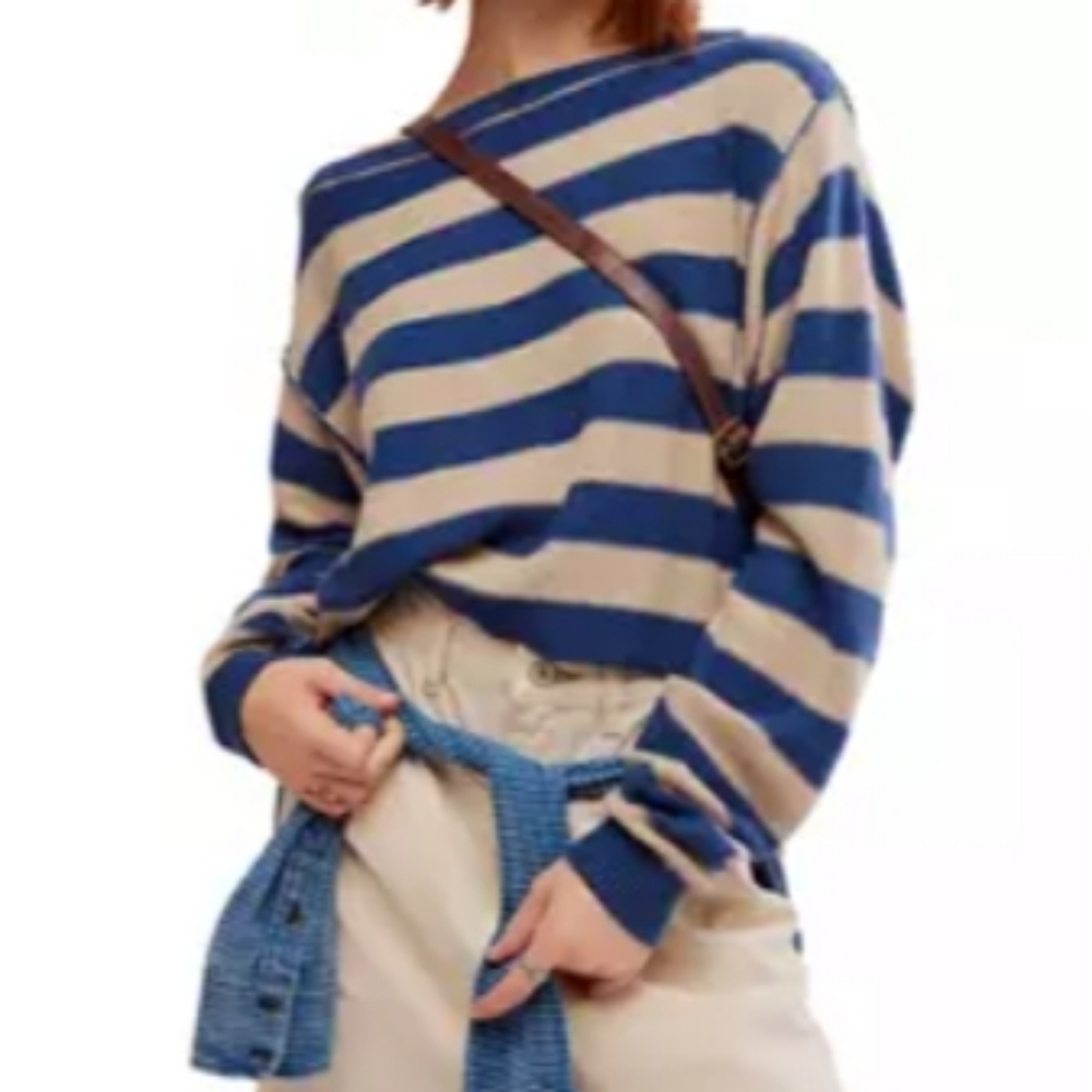 We the Free by Free People Into-the-Blue Striped Pullover Sweater EUC